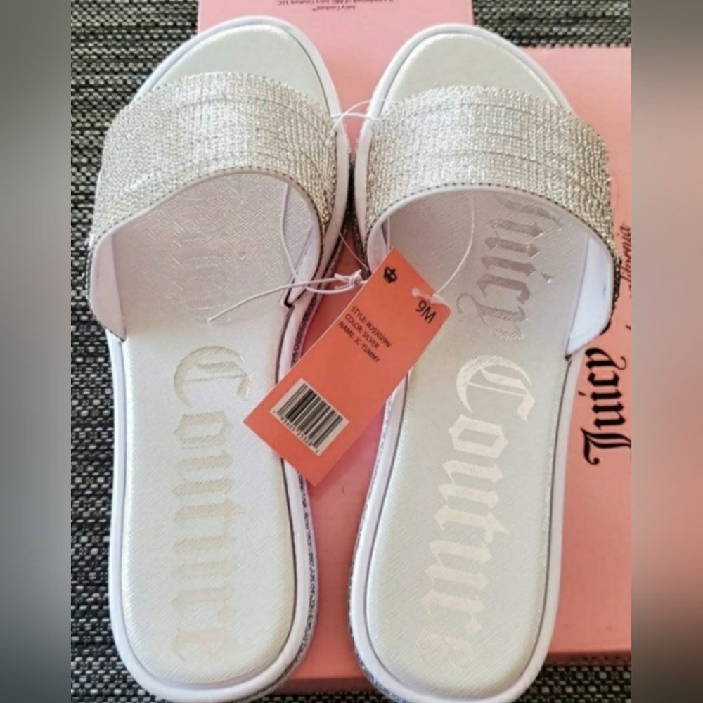 Juicy Couture Silver Sparkly Slide Sandals - Picture 1 of 4